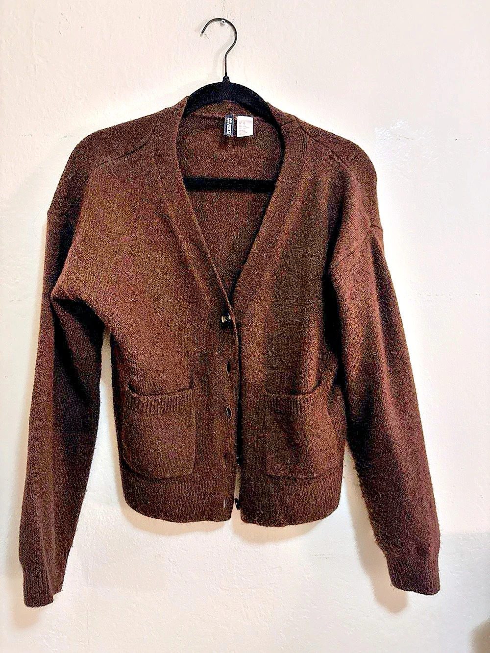 H&M Dark Brown Fuzzy V-Neck Button Cardigan